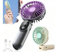 Ventilatore portatile a mano per il raffrescamento estivo, ventilatore mini pieghevole con display LED, ventilatore personale ricaricabile con cordino, 6 velocità del vento, supporto per telefono, ada