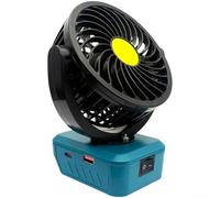 Ventilatore portatile da 18 V per batteria, compatibile con BL1815 BL1830 BL1840 Series, ventilatore da tavolo senza fili regolabile a 360 gradi con doppie porte USB, raffreddamento ad alto flusso