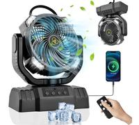 Ventilatore Portatile da Campeggio con 10000mAh, Ventilatore da Tavolo Silenzioso con Luce LED/Telecomando/4 Velocità/Gancio, Angolo Regolabile a 270° per Esterno Campeggio Tenda Viaggio Casa Ufficio