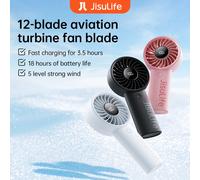 Ventilatore portatile JISULIFE, 5 livelli di vento forte, blocco di sicurezza, batteria da 5000 mAh, display LED, ricaricabile tramite USB, ventilatore personale estivo