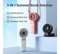 Ventilatore portatile JISULIFE con display LED, 5 velocità, 5000mAh, 150 ° Ventilatore Personale Multifunzione 3-IN-1 Pieghevole per Mano/Scrivania/Collo