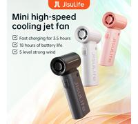 Ventilatore portatile JISULIFE Turbo, vento super potente, 5 velocità, batteria a lunga durata, 5000 mAh, ricaricabile tramite USB, ventilatore tascabile multiuso