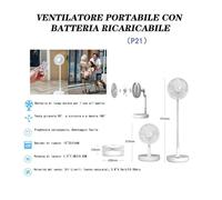 VENTILATORE PORTATILE P21 BATTERIA RICARICABILE SALVASPAZIO PIEGHEVOLE SILENZIOS