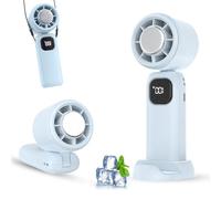 Ventilatore Portatile, ricaricabile tramite USB, a batteria, effetto refrigerazione a neve, 5 velocità regolabili, pieghevole, mini ventilatore con base per casa, ufficio, trucco, viaggi all'aperto