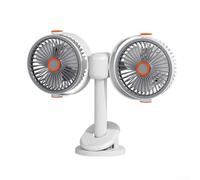 Ventilatore portatile USB con doppia testa, girevole a 360°, 5 velocità, supporto per cellulare, ricaricabile, per ufficio, campeggio, casa, bianco