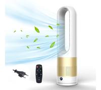 Ventilatore senza rotore con purificatore d'aria, torre 18 pollici tranquilla con telecomando, 8 velocità, oscillazione 80°, 8H, display LED, per camera (oro)