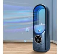 Ventilatore senza rotore, silenzioso, tower, display a LED, 6 livelli, a colonna, oscillante, senza lama, per camera da letto (blu)