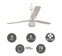 VENTILATORE SOFFITTO DCG 3 PALE 1 LUCE LAMPADA VECRD30L CON COMANDO A MURO