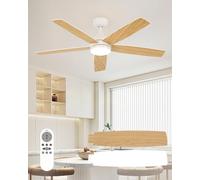 Ventilatore Soffitto con Luce e Telecomando, LED Lampada con Ventilatore da Soffitto con Dimmerabile, Base in Metallo, Motore DC Revers Rame Puro Grande Portata D'aria,Certificato CE-RoHS,Bianco