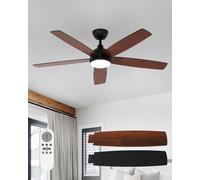 Ventilatore Soffitto con Luce e Telecomando, LED Lampada con Ventilatore da Soffitto con Dimmerabile, Base in Metallo, Motore DC Revers Rame Puro Grande Portata D'aria,Certificato CE-RoHS,Nero