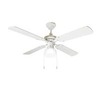 Ventilatore Metallo Bianco 1 Luce E27 4 Pale Legno Bianco Gemini