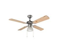 Ventilatore Metallo Cromo Spazzolato 1 Luce E27 4 Pale Legno Bianco Noce Gemini