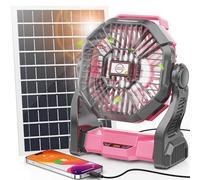 Ventilatore solare da 30000 mAh con lanterna a LED, pannello solare ricaricabile da 10 W, alimentato a batteria, ventilatore da campeggio per esterni, 22,9 cm, portatile, alimentato a batteria
