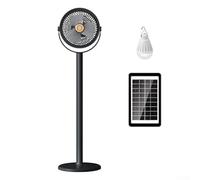 Ventilatore solare portatile con batteria da 4000 mAh, 5 livelli di velocità e luce a LED, ventilatore da tavolo pieghevole USB-C con inclinazione a 360°, per campeggio, viaggi, ufficio e casa (nero)