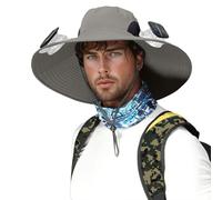Ventilatore solare rimovibile con ricarica USB, cappello incorporato a tesa grande, cappello estivo da sole per esterni, cappello da arrampicata e pesca da uomo (due stili di ventola), grigio chiaro