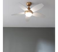 Cecotec - Ventilatore da Soffitto con Luce EnergySilence Aero 4200 GoldWhiteWood - 53W, Diametro 42”, Luce LED 15W in 3 Tonalità, Telecomando, Timer Selezionabile, 3 Velocità e 5 Pale