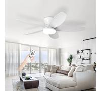 Ventilatori da soffitto con luci e telecomando, luci a LED per camera da letto, ventilatore da soffitto silenzioso a 5 pale per interni, motore DC reversibile a 6 velocità dimmerabile con timer per
