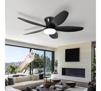 Ventilatori da soffitto con luci e telecomando, luci a LED per camera da letto, ventilatore da soffitto silenzioso a 5 pale per interni, motore DC reversibile a 6 velocità dimmerabile con timer per