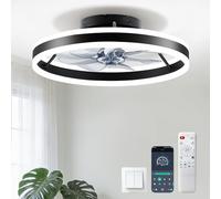 Ventilatori da soffitto con luci e telecomando, ventilatore da soffitto a basso profilo da 50,8 cm, design premontato, motore DC silenzioso, 6 velocità del vento, luce LED dimmerabile