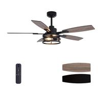 Ventilatori da soffitto da 132 cm, con luci e telecomando, ventilatore da soffitto per camera da letto, soggiorno e patio, ventilatore da soffitto nero a gabbia per interni ed esterni