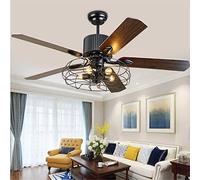 Ventilatori da soffitto retrò con illuminazione E27 * 5 Plafoniera a lama in legno con luce del ventilatore Ventilatore temporizzato 3 file Velocità del vento regolabile con telecomando Illuminazione