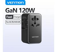 Vention 120W GaN Adattatore da viaggio universale All in One Adattatore da viaggio in tutto il mondo Caricatore da muro PD Adattatore per presa di corrente CA per USA EU