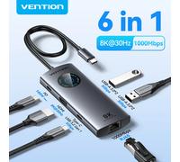 Vention 6 in 1 USB C 8K @ 30Hz HUB HDMI Smart Led Touch USB 3.0 Adattatore Ethernet Docking Station per MacBook Lenovo HP iPad Laptop