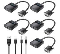 VENTION Adattatore da VGA a HDMI, confezione da 5, 1080p, adattatore video convertitore VGA con cavo audio (1,5 m), da maschio a femmina per PC, monitor HDTV (nota: solo da VGA a HDMI, non