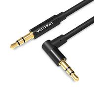VENTION Cable Jack 3.5 Macho Macho con Conector de 90º, Cable Audio 3.5mm, Cable Auxiliar Coche, Cable AUX Estéreo, Compatible con Autoradio, Smartphone, TV, MP3, Altavoz, Auriculares (1m)