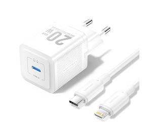 Vention Cargador de Pared GaN USB-C 20W - Cable USB-C a Lightning 1m - Color Blanco