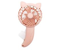Ventola a pressione manuale, senza batteria, piccola ventola di raffreddamento con design a orecchie di gatto in stile cartone animato, compatto, leggero, per viaggi e attività all'aperto (rosa)