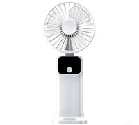 Ventola compatta pieghevole con display digitale a LED, impostazioni di velocità regolabili, batteria ricaricabile integrata (bianco)