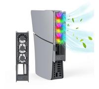Ventola di raffreddamento console per PS5 Pro/PS5 Slim Disc & Digital Edition, ventola di raffreddamento silenziosa con luce RGB e porta USB per PS5 Pro/PS5 Slim (Grigio)