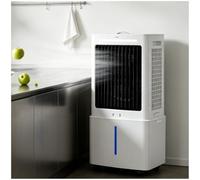 Ventola di raffreddamento portatile con serbatoio da 25 l, oscillazione automatica a 120°, 3 velocità, efficienza energetica 80 W, cortina d'acqua, per camera da letto, patio, camper, design senza