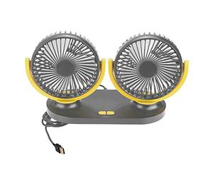 Ventola per auto a doppia testa 12V USB, ventilazione automatica del radiatore del condizionatore d'aria portatile per auto(Nero giallo)