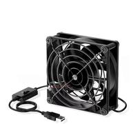 Ventola USB a 3 velocità regolabili 5V Ventilatore computer per router Dimensioni compatte 8x8cm e 12x12x2.5cm, flusso d'aria 50-56CFM, griglia metallica per protezione, adatta per PC, laptop e