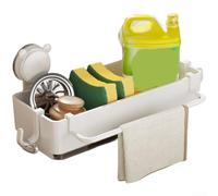 Ventosa organizer per lavello da cucina con scomparti per spugne e bottiglie di condimento, costruito in plastica per una gestione efficiente dello spazio e una durata (bianco)