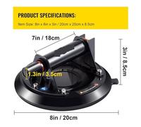 Ventose per Vetro, Ventosa a vuoto da 8 pollici Sollevatore manuale for carichi pesanti da 58 kg for spostare piastrelle di granito di grandi dimensioni e sostituire finestre e porte