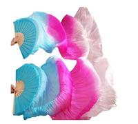 Ventre Danza Ventaglio Ventaglio di danza del ventre Veli di seta reali 1pc Mano sinistra + 1pc Mano destra Pratica di pratica di danza del colore tinto a mano(Belly Dance Fans7,S-120x90cmReal Silk)