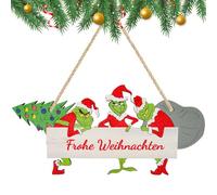 Ventufelix Decorazione Natalizia da Appendere in Legno, Decorazione Porta Natale, Targa Natale Frohe Weihnachten o Willkommen con Personaggio Festivo o Gnomo, per Porta, Finestra, Parete (A-1)