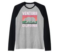 Ventura - Orso californiano retrò County Oxnard Beach 805, Rosa Maglia con Maniche Raglan