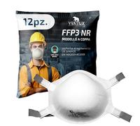 VENTUX SAFETY EQUIPMENT Mascherine FFP3-12 pezzi - A Coppa con Lacci Nucali - Mascherina FFP3 NR per Uso Professionale - Conformi EN 149 Filtrante - FFP 3 Antipolvere