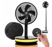 VENTY Ventilatore Portatile a Batteria Ricaricabile - Ventilatore Pieghevole con Custodia da Trasporto, Porta Usb e Telecomando - 4 Velocità, Compatto e Regolabile per Tavolo, Campeggio, Scrivania