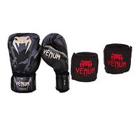 Venum Impact, Guanti da Boxe Uomo, Camuffamento/Sabbia, 16oz & Kontact, Bendaggi da Boxe Unisex - Adulto, Nero/Rosso, 4 m