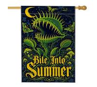 Venus Flytrap - Bandiera per la casa, stile gotico estivo, con fungo e farfalla, in iuta verde su entrambi i lati, decorativa, per esterni, patio, prato, ingresso, campeggio, 71 x 101 cm