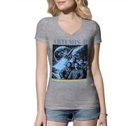 Venus Style Artemis II Lunar Mission 2026 Retro Vintage Space Exploration Astronaut Rocket Maglietta Donna con Scollo A V Grigia Size S
