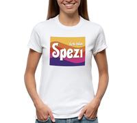 Venus Style ICH bin Spezi Funny German Saying Retro 70s Vintage Design Cola Orange Kult Drink Deutschland Gift Maglietta Donna Bianca Size XL