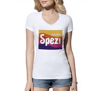Venus Style ICH bin Spezi Funny German Saying Retro 70s Vintage Design Cola Orange Kult Drink Deutschland Gift Maglietta Donna con Scollo A V Bianca Size XL