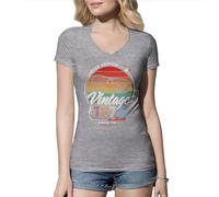 Venus Style Limited Edition Top Vintage 1976 Birthday Camicia Donna con Scollo A V Grigio Size S