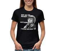 Venus Style Steve McQueen Motorcycle Biker Cool Retro Vintage Classic How Are The Brakes I Don't Know Never Touch Them Maglietta da Donna Nera Size S